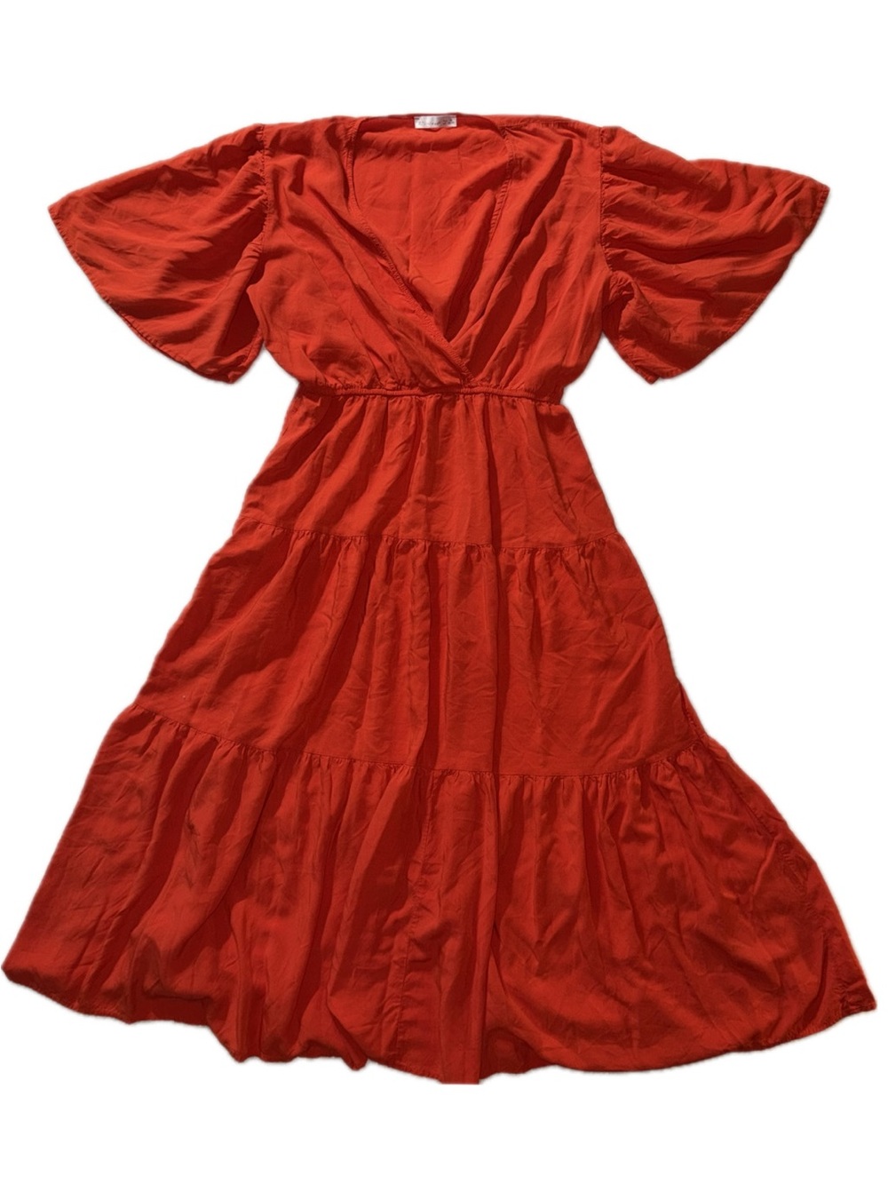 Orange V-Neck Tiered Maxi Dress